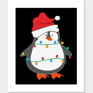 Funny Penguin Santa Hat Christmas Lights Christmas Tree Penguin Lover Christmas Gift Posters and Art